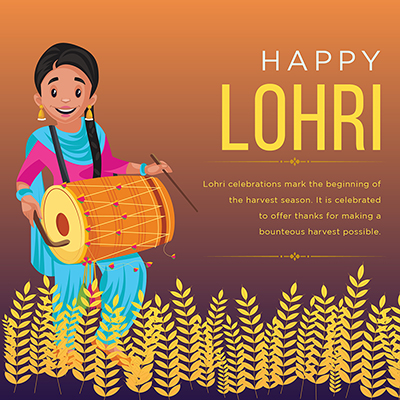 Happy lohri on the flat banner template design