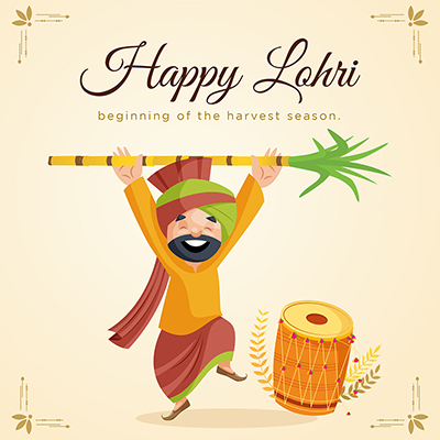 Happy lohri with the flat banner template design