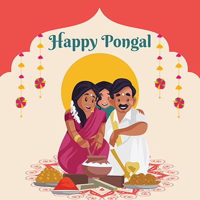 Happy pongal festival with the banner template design