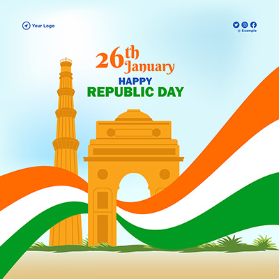Happy republic day 26th january on creative template banner