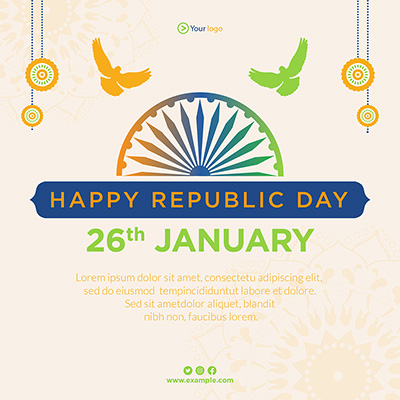 Happy republic day 26th january on the creative banner template