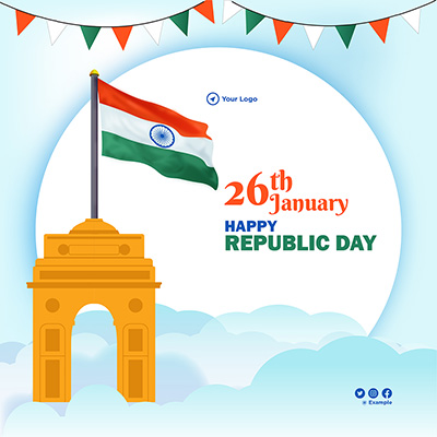 Happy republic day 26th january with creative template banner