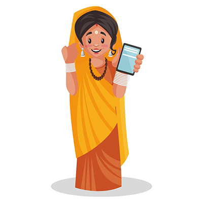Indian lady priest is showing a mobile phone Indian lady priest is showing a mobile phone