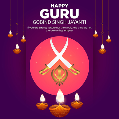 Template banner with happy guru gobind singh jayanti
