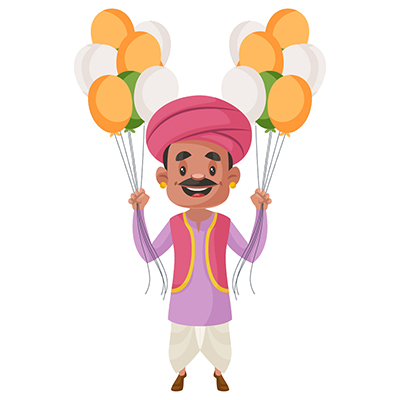 Balloon seller is holding colorful balloons in both hands
