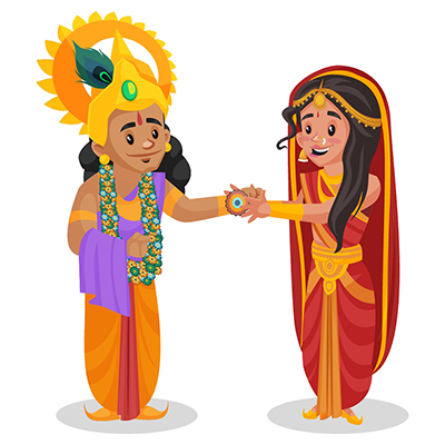 Draupadi is tying rakhi to lord Krishna