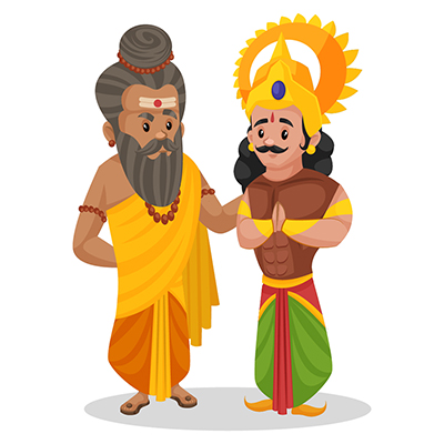 Dronacharya is standing with his student arjuna