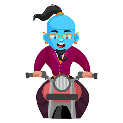 Job genie is riding a motorcycle