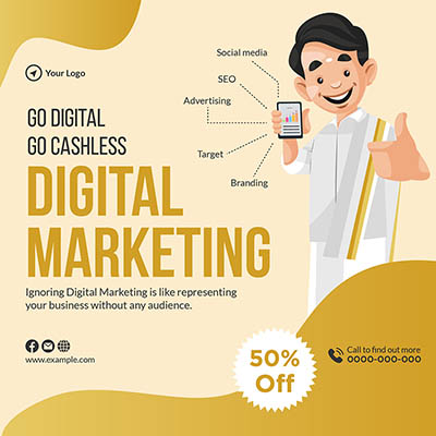 Template banner of go digital go cashless with digital marketing