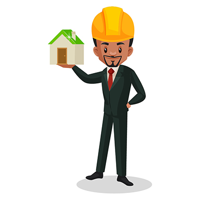 Engineer is holding small home in hand Engineer is holding small home in hand