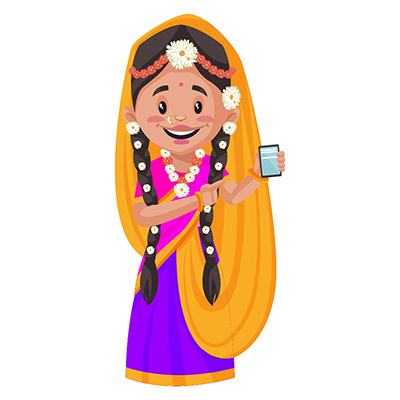 Goddess Radha is showing a mobile phone