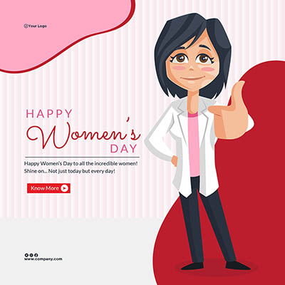Happy women’s day on a flat banner design template