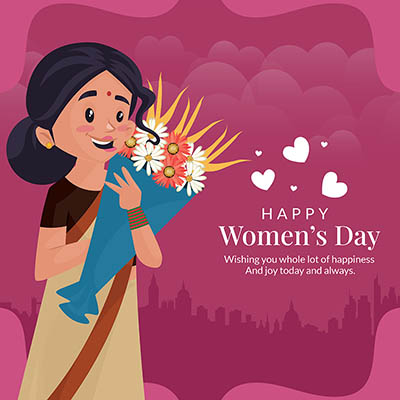Happy women’s day on a flat template banner