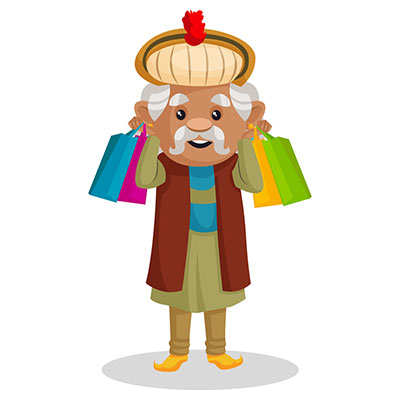 King Akbar is holding shopping bags in both hands