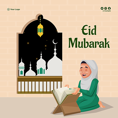 Eid mubarak flat banner template