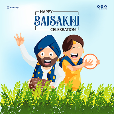 Happy baisakhi celebrations on template banner