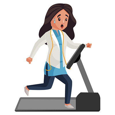 Lady nutritionist is running on treadmill