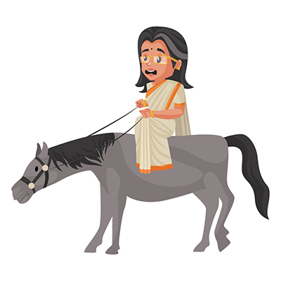 Lady politician is sitting on the donkey