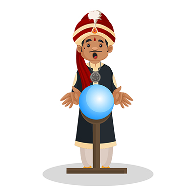 Magician is watching something in the crystal ball