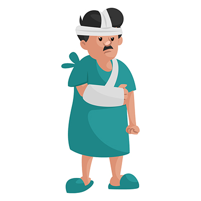 Patient has an injury on head and arm