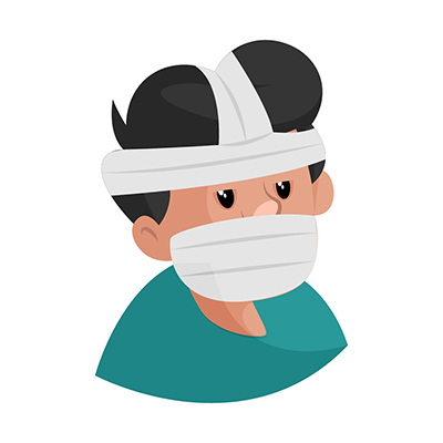 Patient has injury on the head and wearing mask