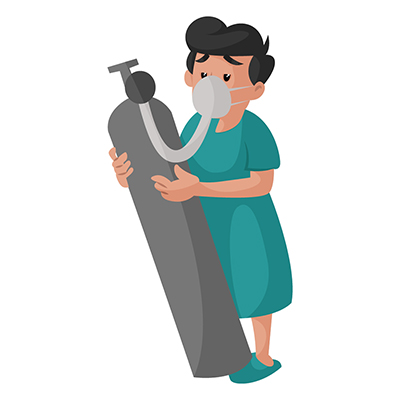 Patient is holding an oxygen cylinder in hand