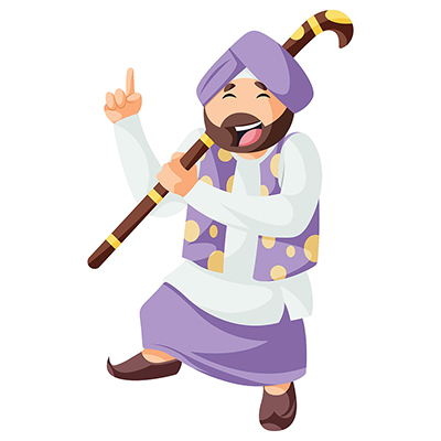 Punjabi man is holding stick in hand and dancing