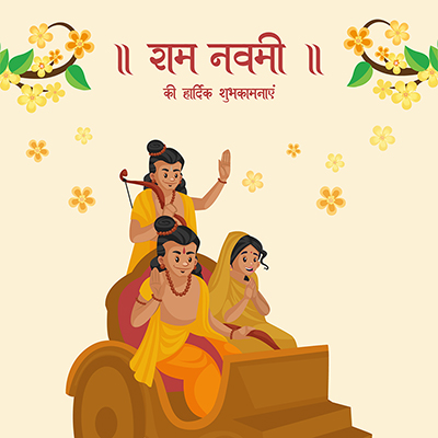 Template banner with ram navami in hindi calligraphy