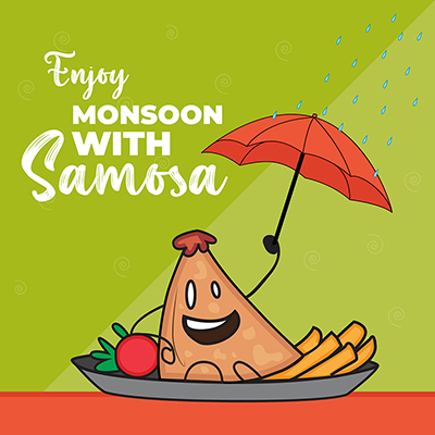 Banner template of enjoying monsoon with samosa
