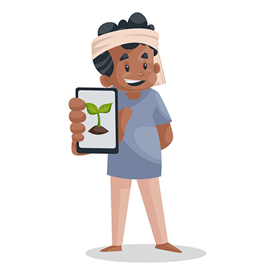 Gardener is showing a plant on a mobile phone
