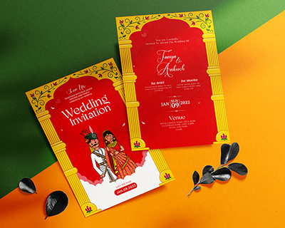 Indian wedding and venue invitation card with template