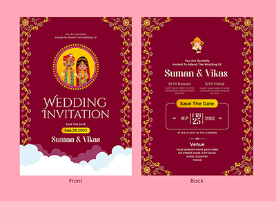 Indian wedding and venue invitation card with the template