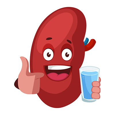 Kidney is holding glass in hand and doing thumbs-up
