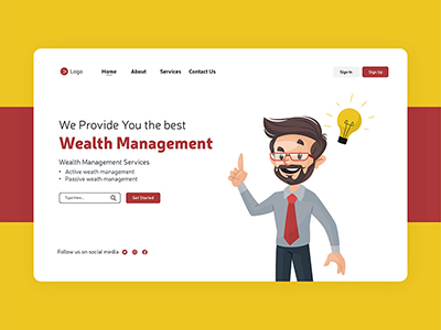 Landing page design for a wealth management template