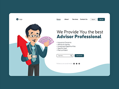 Landing page design for advisor professional template