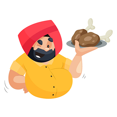 Punjabi man is holding chicken leg piece plate in hand