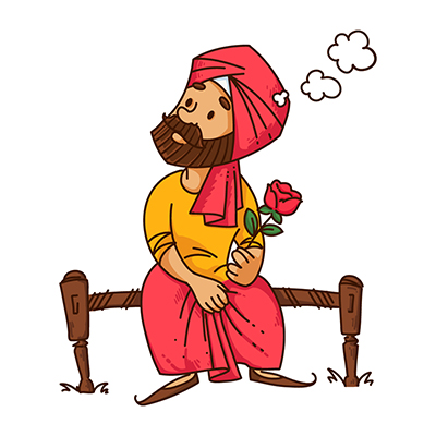 Punjabi man is holding rose in hand and thinking about his girlfriend