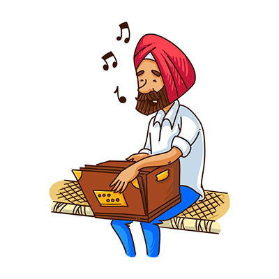 Punjabi man is playing harmonium and singing song