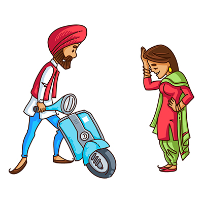 Punjabi man is with his girlfriend and starting his scooter