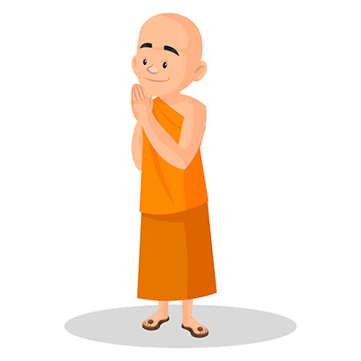 Urban monk is standing with greet hands