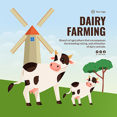Banner template with a dairy farming