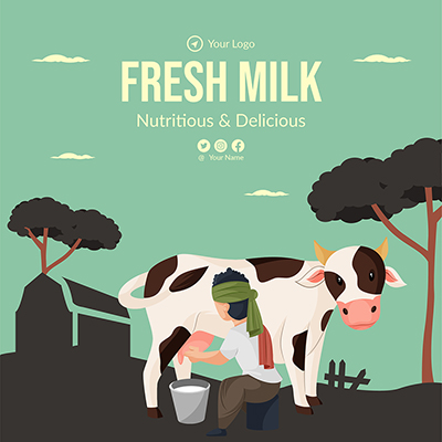 Banner template with fresh milk nutritious and delicious