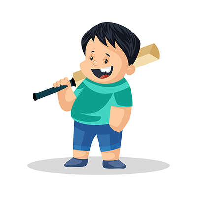 Boy is holding cricket bat on his shoulder