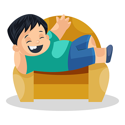 Boy is lying down on a sofa
