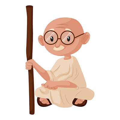 Gandhi ji is sitting on the floor and holding stick in hand Gandhi ji is sitting on the floor and holding stick in hand