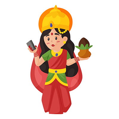 Goddess Lakshmi is holding atm card and kalash in hands
