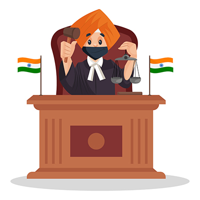 Indian Punjabi judge is holding scales and hammer in hand