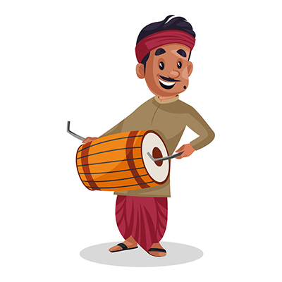 Indian man is playing dhol