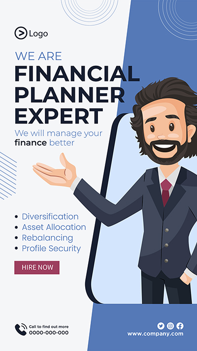 Flat portrait template of financial planner expert