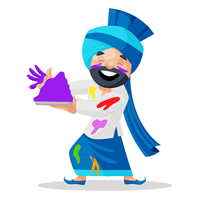 Punjabi man is laughing and holding color plate in hand